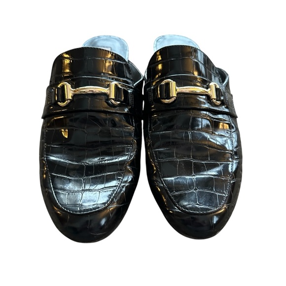 Steve Madden Kandi black crocodile embossed slip on mules with horse bit detail - Picture 2 of 12